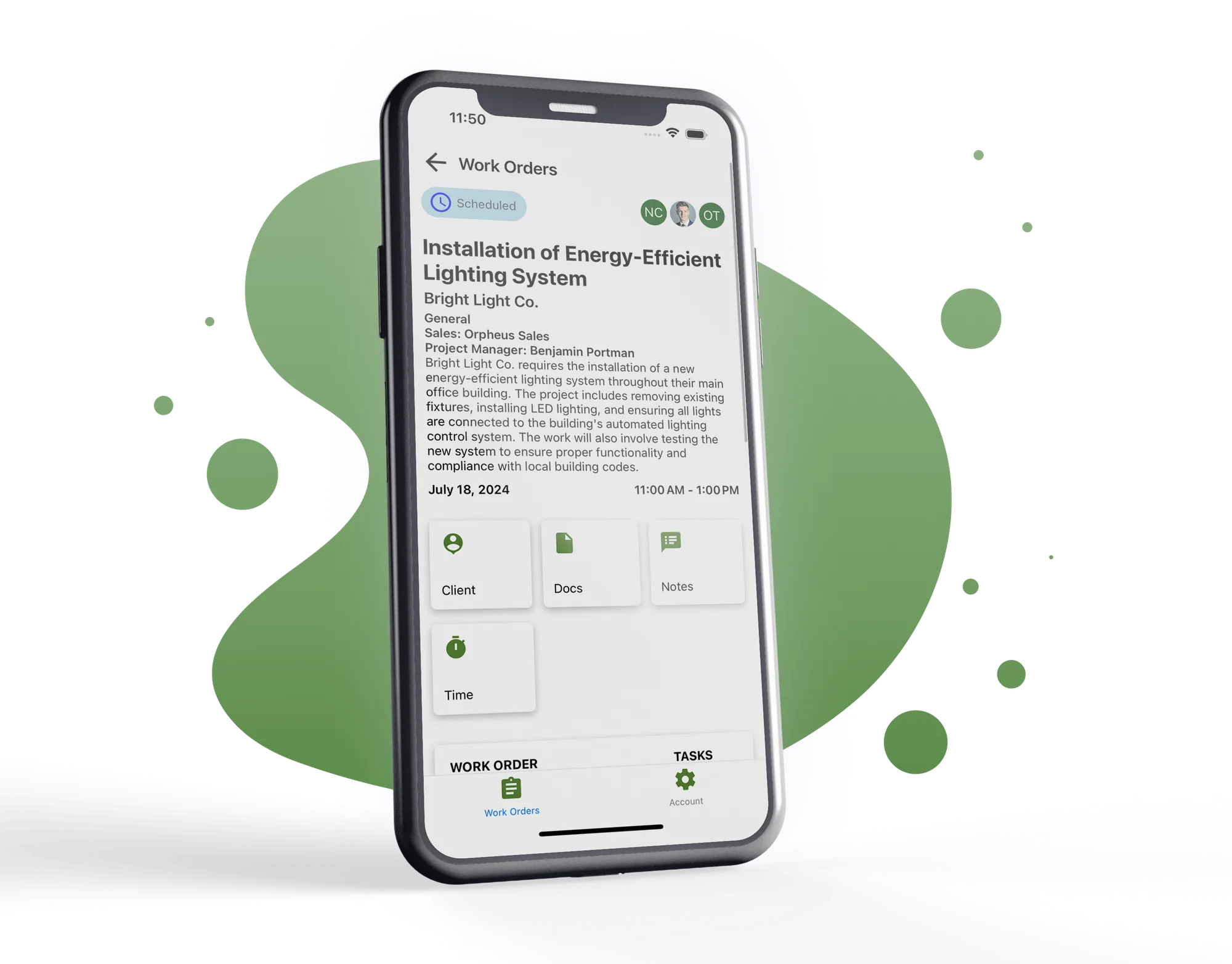 ABE Networks mobile work order for an energy-efficient lighting installation