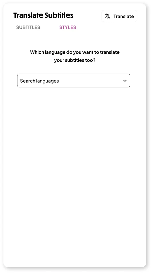 Spectacle mobile subtitle translation concept with language search